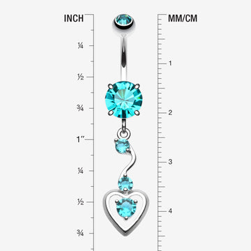 Detail View 1 of Dainty Dangled Heart Belly Button Ring-Teal